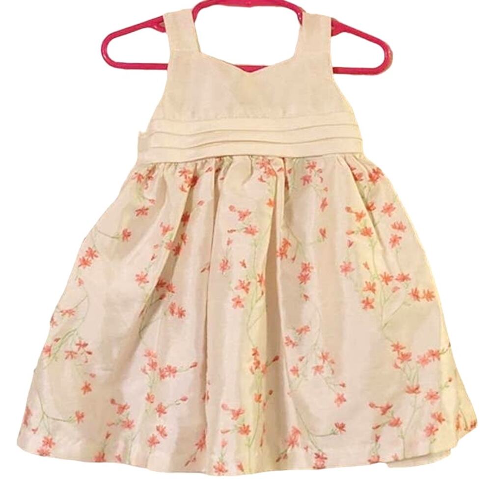 Cherokee Infant Girl Embroidered Dress, Ivory w/‎ Pink Flowers Size 12 Months